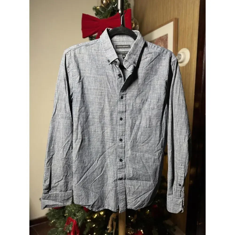 Banana Republic Men's Button-Up Shirt, Gray, Size M